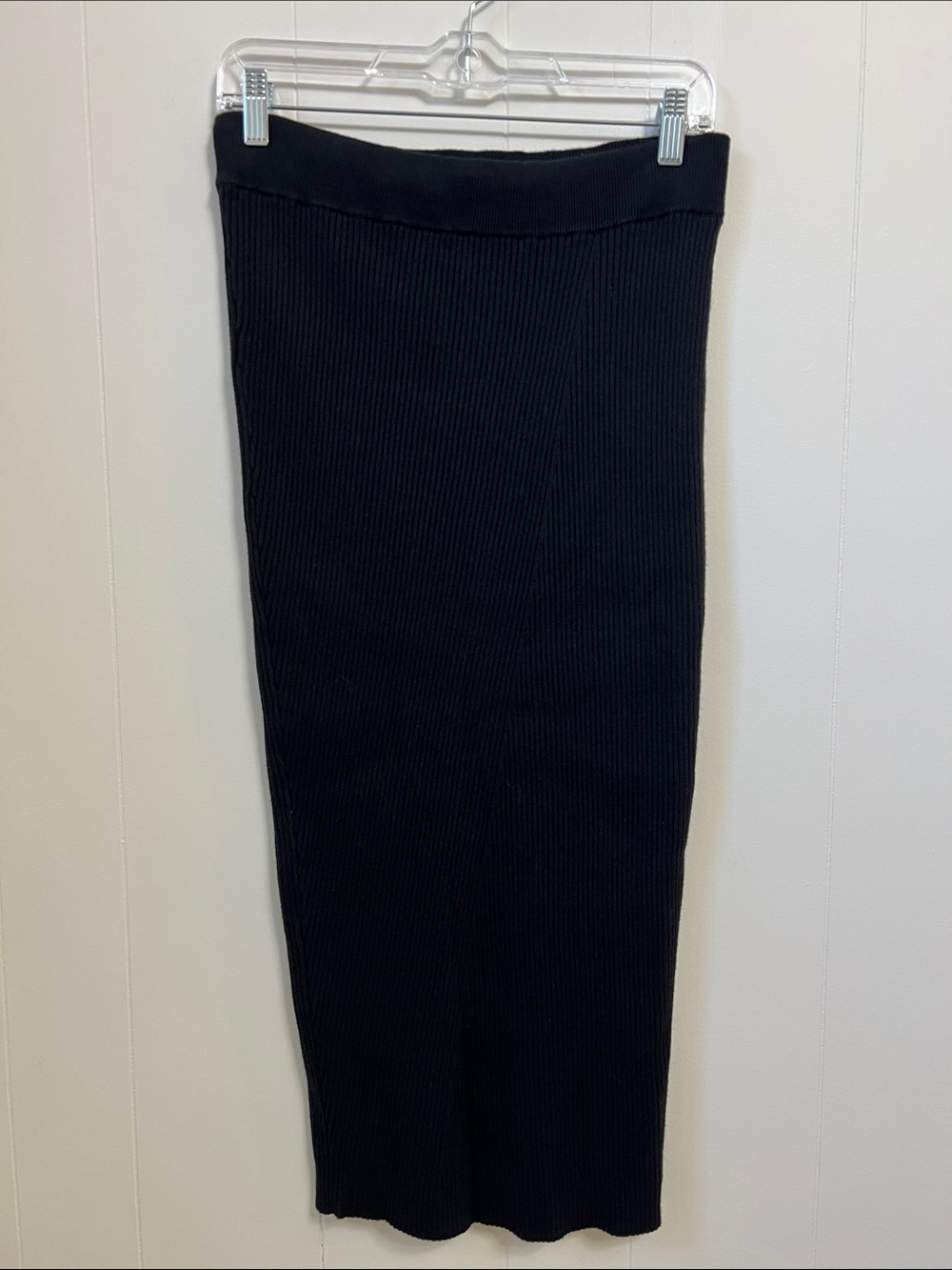 NEW Favorite Daughter The Lena Ribbed Knit Black Midi Skirt Cotton Cashmere L